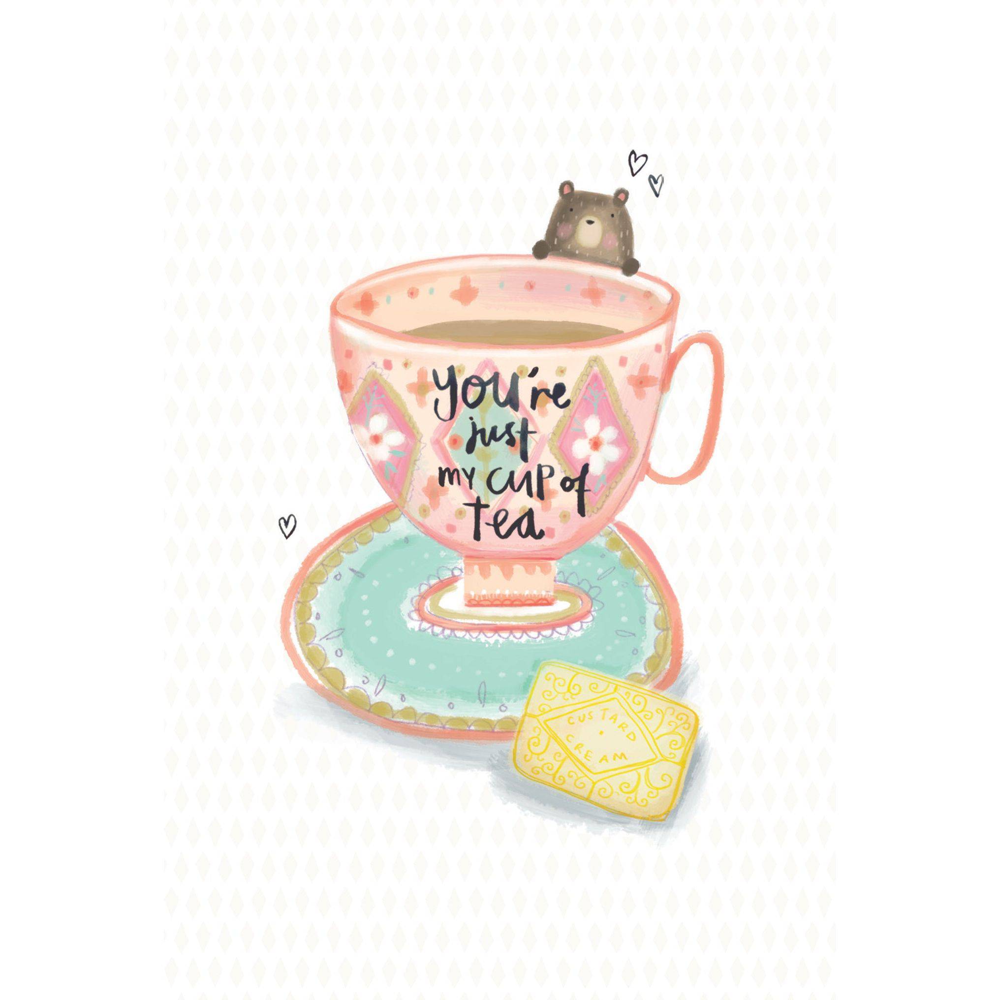 Pictura My Cup Of Tea Anniversary Card featuring a delicate teacup illustration on a light background for special occasions.